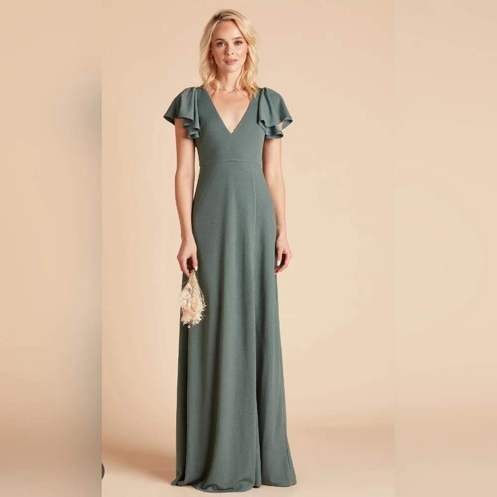 Birdy Grey Hannah Sea Glass Green Flutter Sleeve V-Neck Maxi Dress Medium